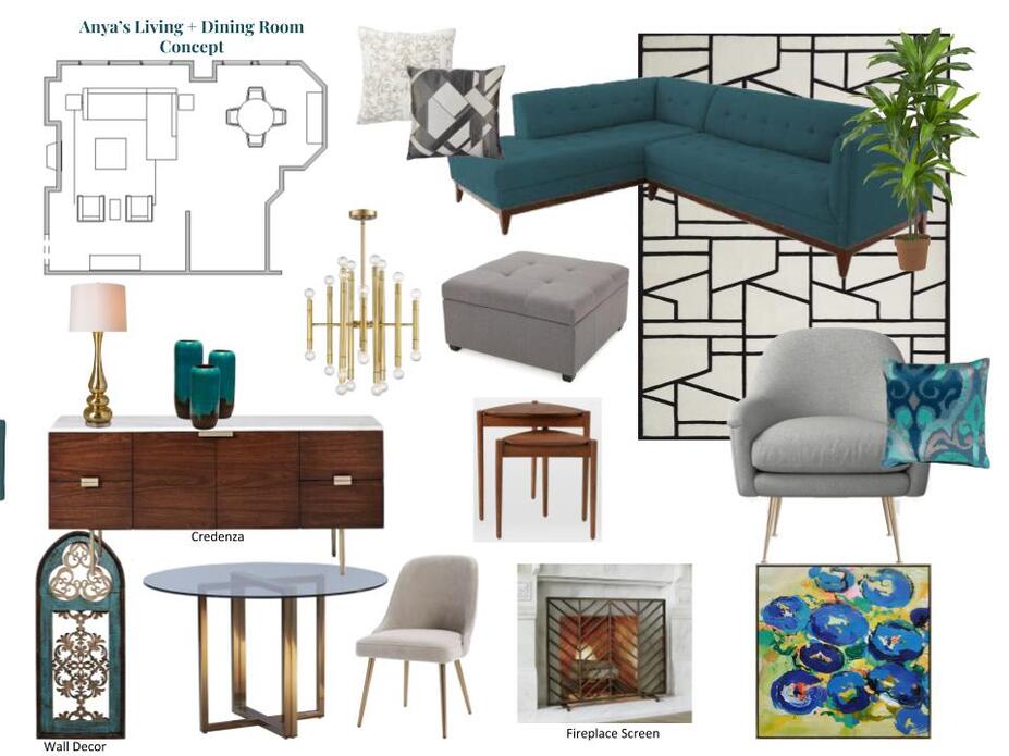 Online Designer Combined Living/Dining Moodboard
