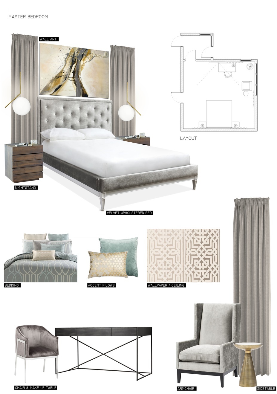 Online Designer Bedroom Moodboard