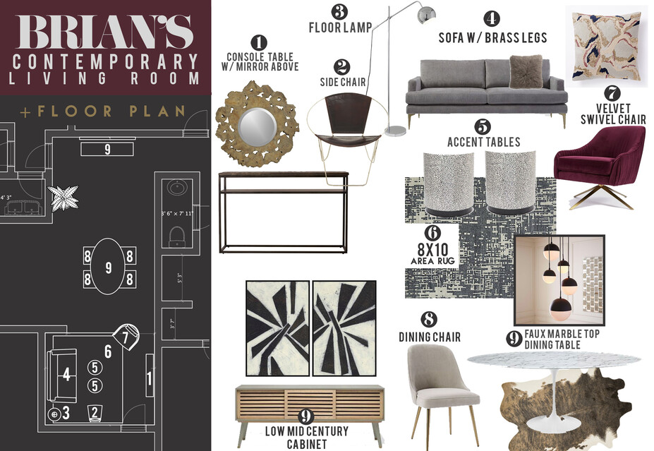 Online Designer Combined Living/Dining Moodboard