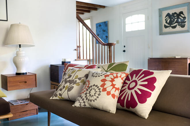 judy ross printed pillows in country house