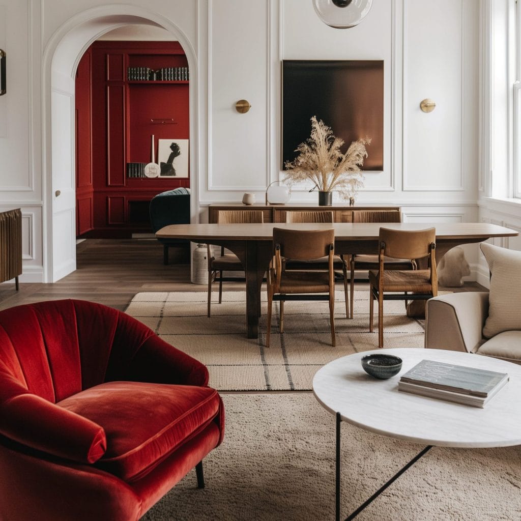 Bold red paint colors in an interior by Decorilla