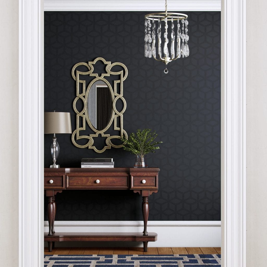 Pattern over a bold wall paint color in an interior by Decorila designer, João A.