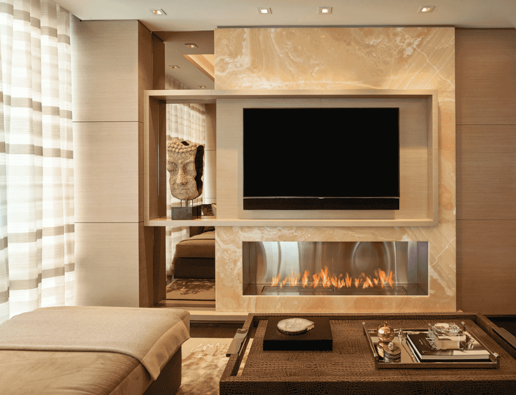 Miami interior designers Pepe Calderin fireplace