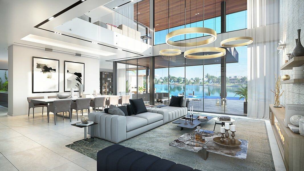 Modern luxury open living room by one of the top interior design firms miami SDH studio