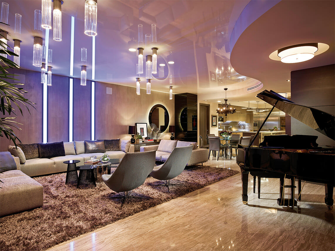 Swanky piano lounge by top miami interior designers Steven G