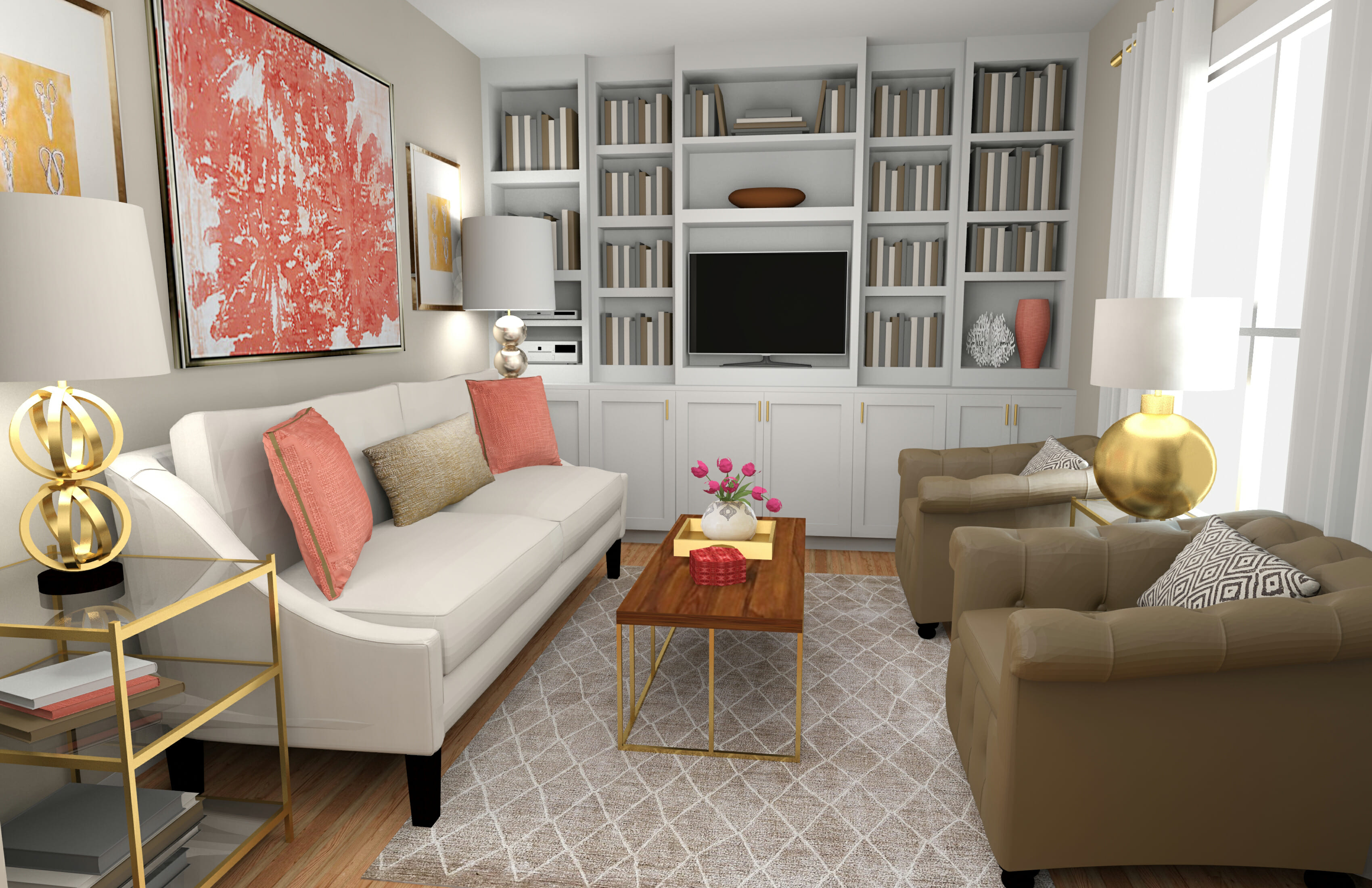 Decorilla Online Interior Designer Living Room Gold Accents Facebook Twitter Google Pinterest Email