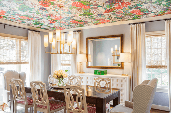 wallpaper on ceiling dining room decor