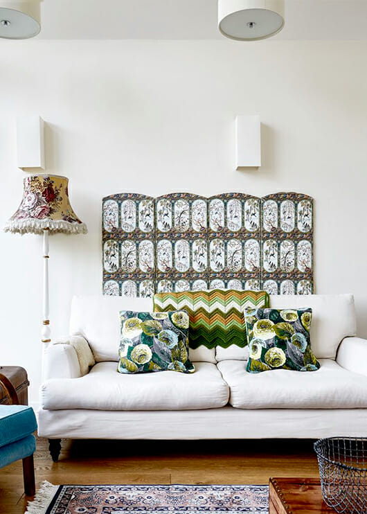 vintage pillows in living room