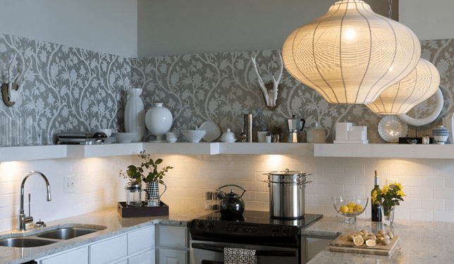 wallpapered kitchen