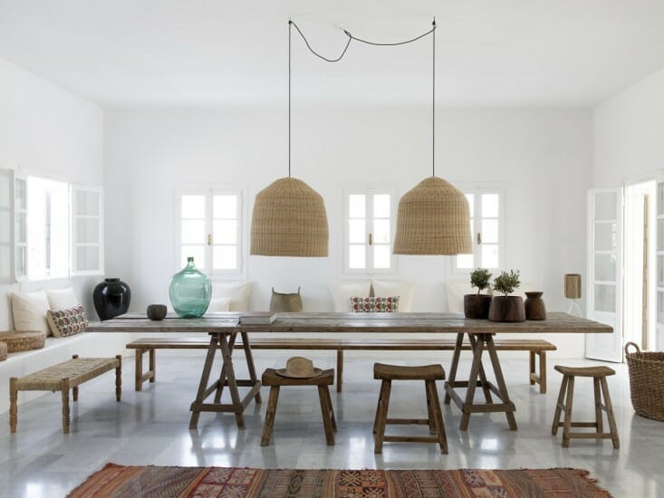 woven pendant lamps in dining room