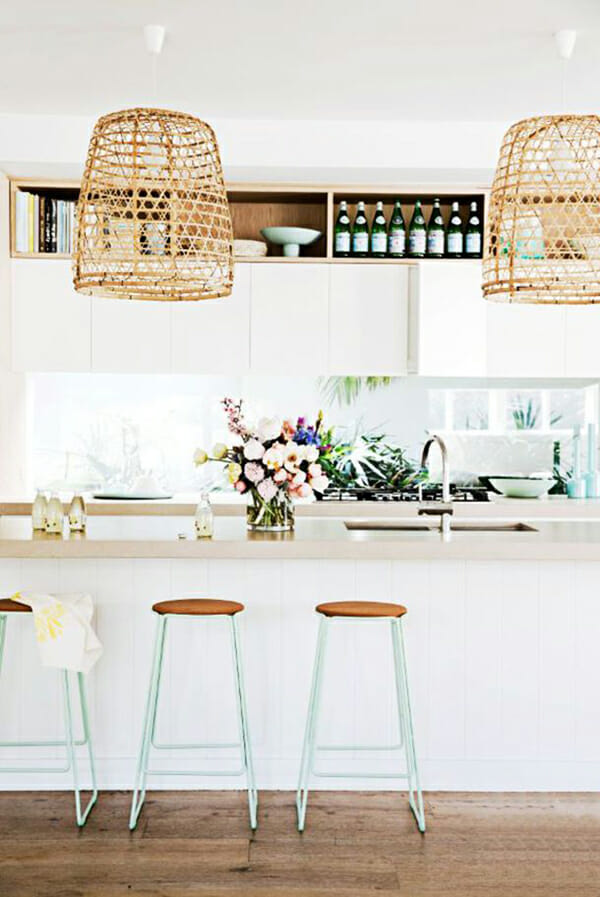 woven pendant lamps in kitchen