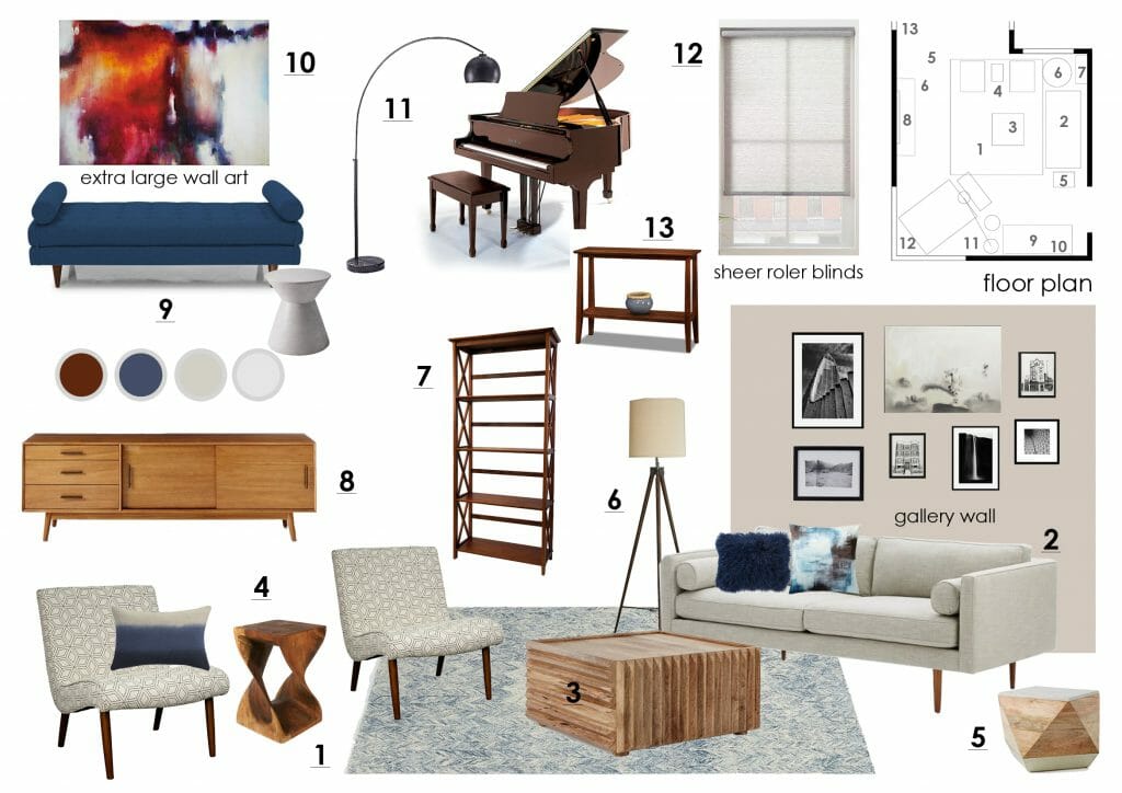 Online interior design living room moodboard