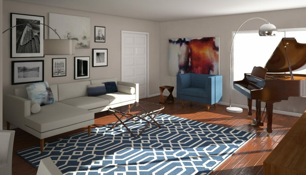 Online interior design mid century living room