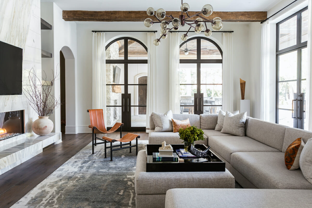 Contemporary living room with rustic touches by top houson interior designer marie flanigan