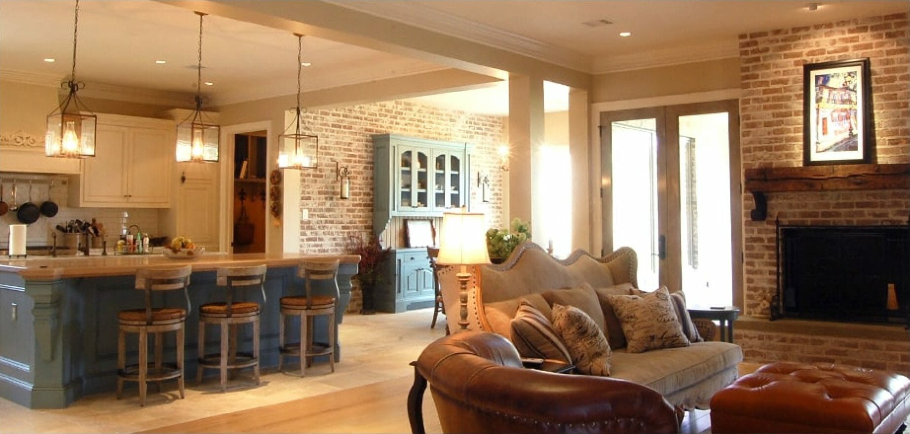 French country open living by interior designer in houston - brickmoon designs 2