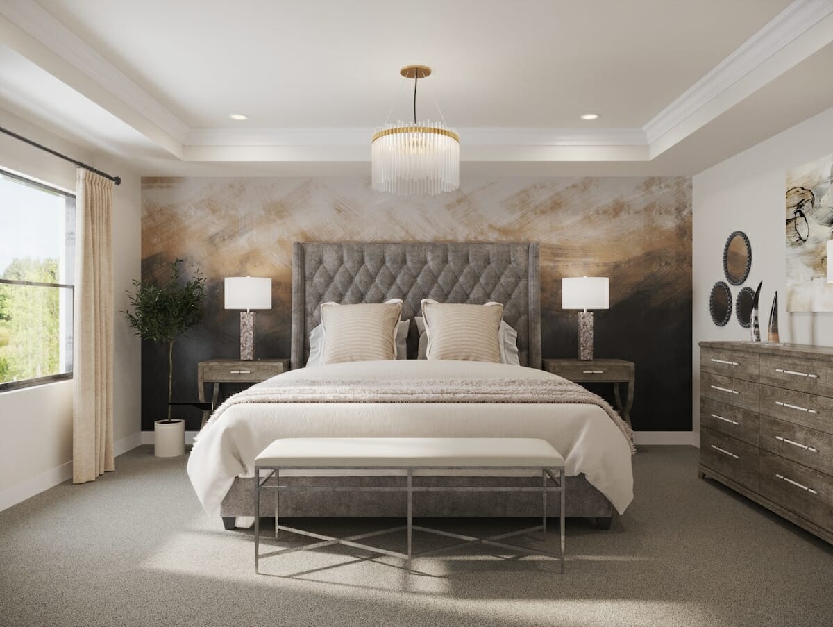 Transitional glam master bedroom by one of the best interior designers houston