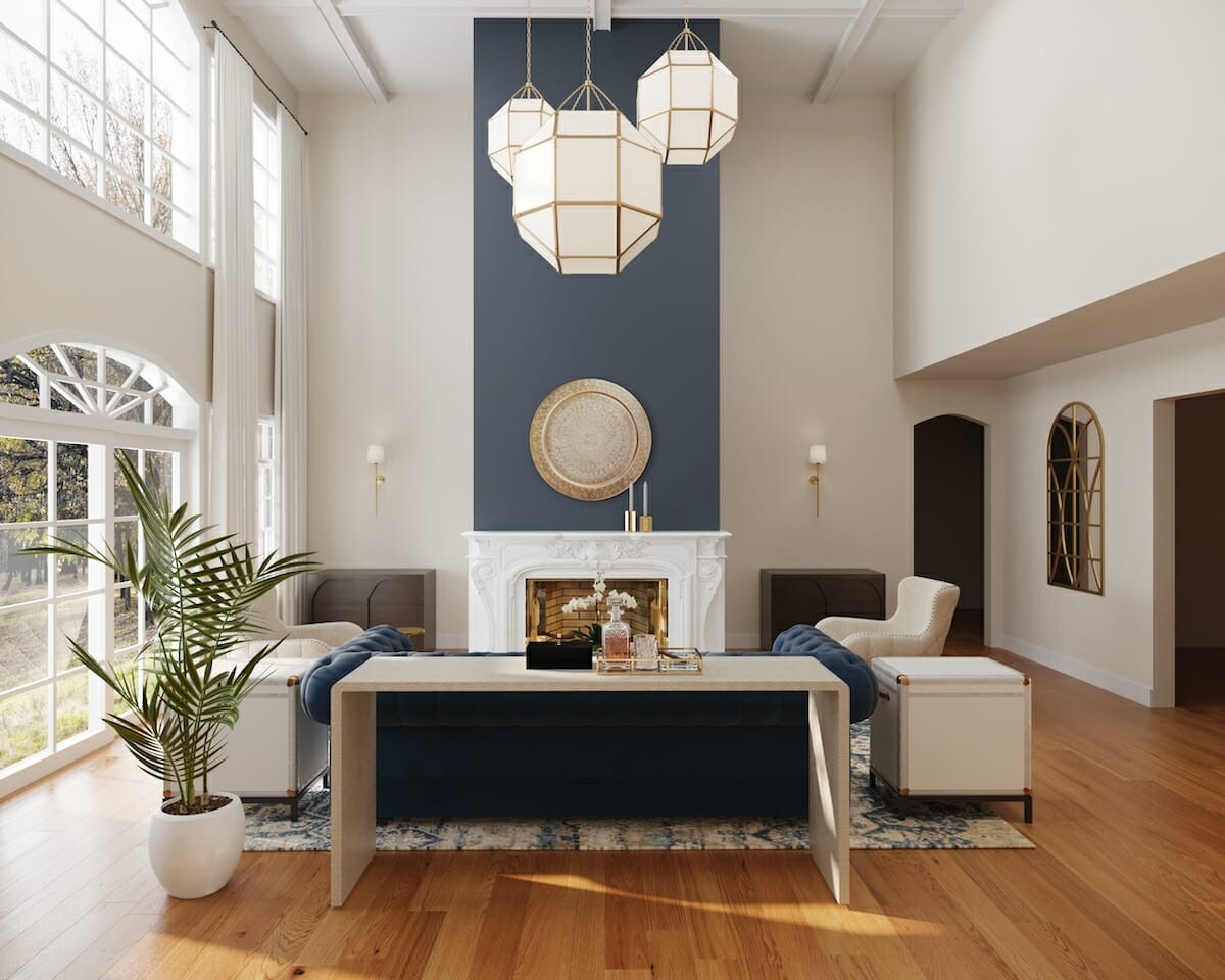 Transitional living room by one of Decorilla's Houston interior designers, Cayla S.