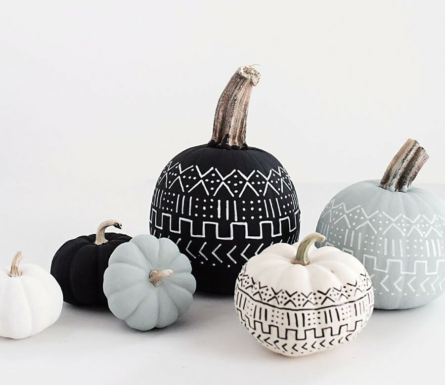 halloween decor trends painted geometric pumpkins