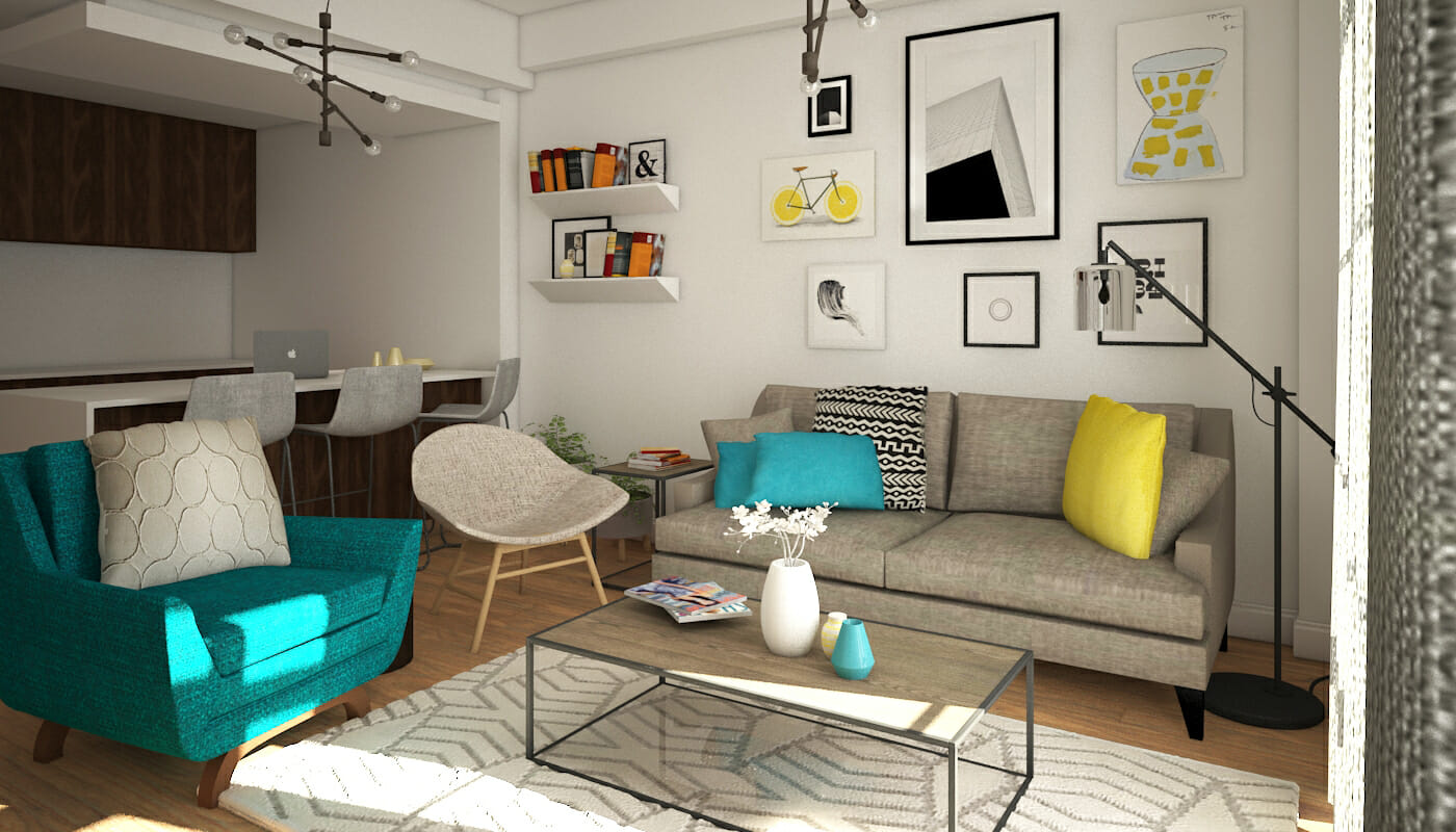 Before & After: Playful Modern Online Living Room Design