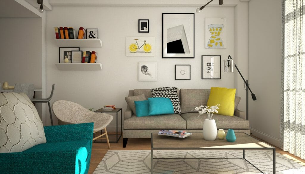 Before & After Playful Modern Online Living Room Design Decorilla