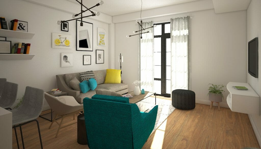 Before & After Playful Modern Online Living Room Design Decorilla