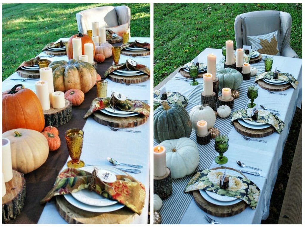 fall table decoration wood rounds