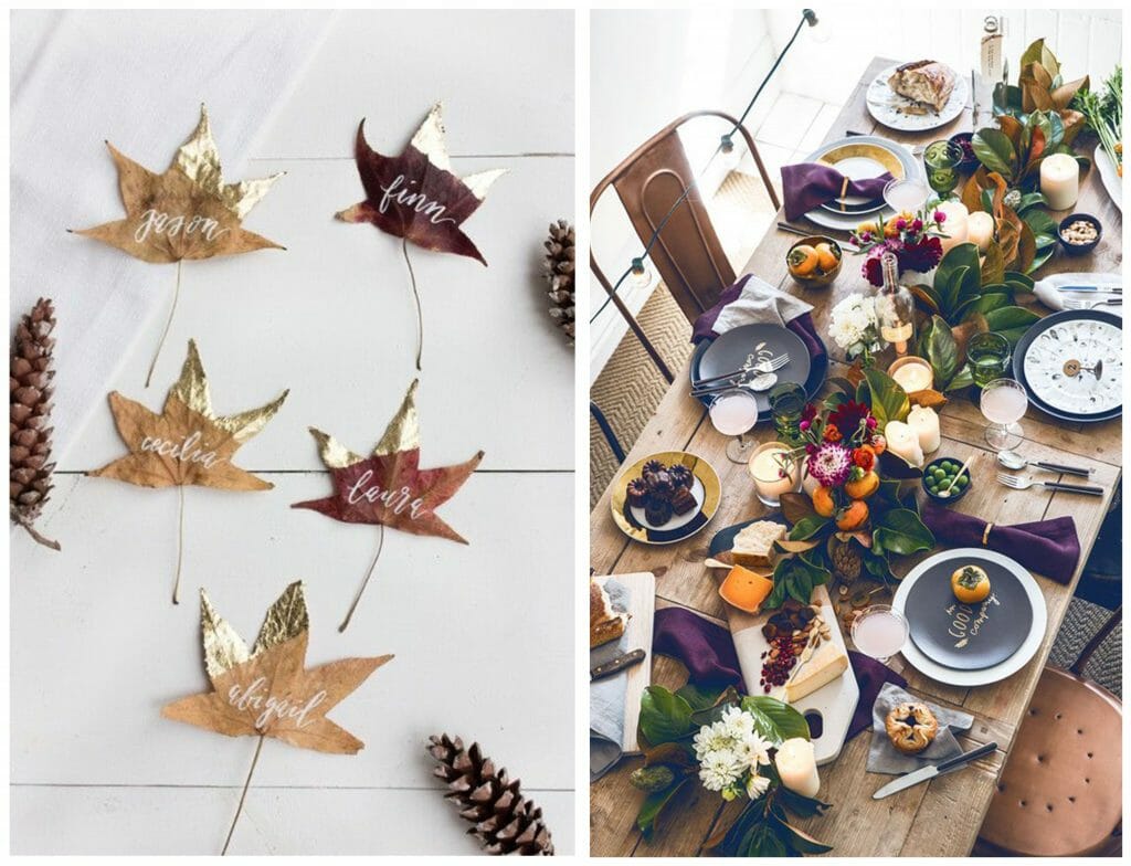 fall table decorations leaves and greenery