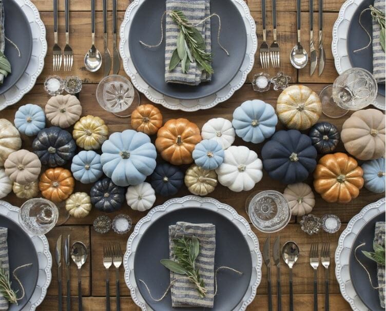 fall table decorations painted pumpkins