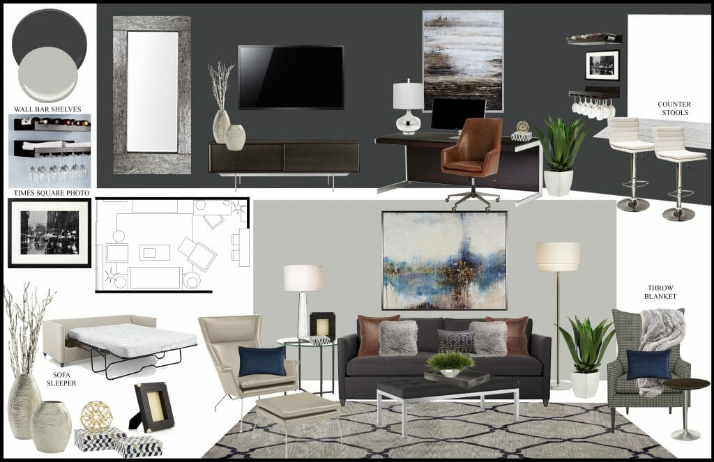 bachelor pad moodboard, Rachel H