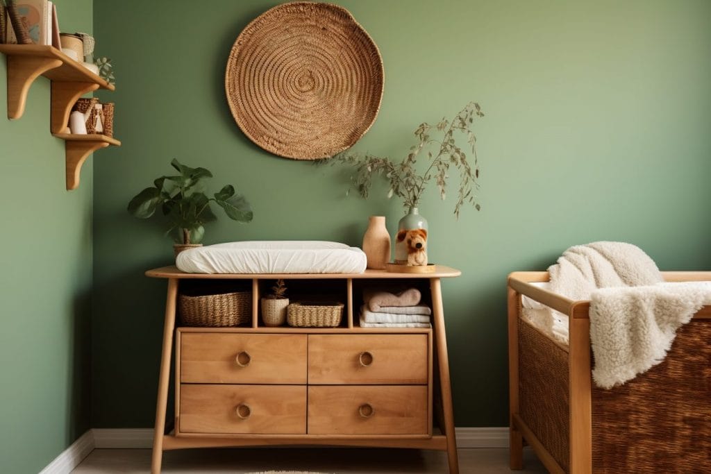 Color palette emphasizing the boho nursery theme, design by Decorilla