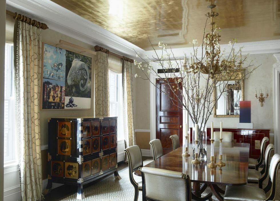 gold leaf on the dining room ceiling decoration