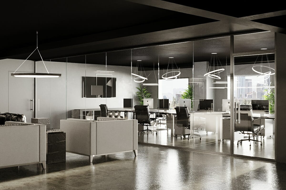 Black and white office interior design by Jazmine U