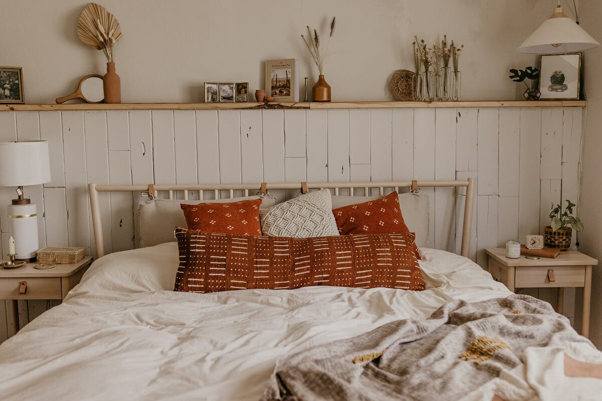 Cozy boho bedroom by Decorilla interior decorator Sonia C