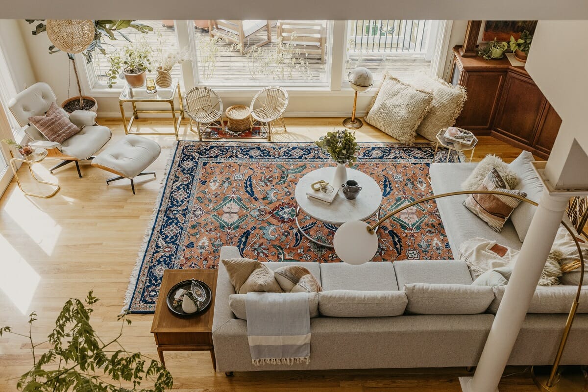 Cozy modern boho living room by Decorilla interior decorator