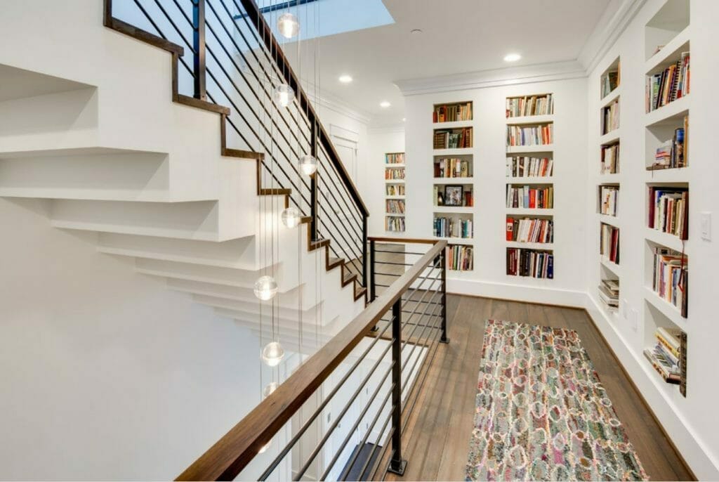 how to decorate a long hallway with bookcases