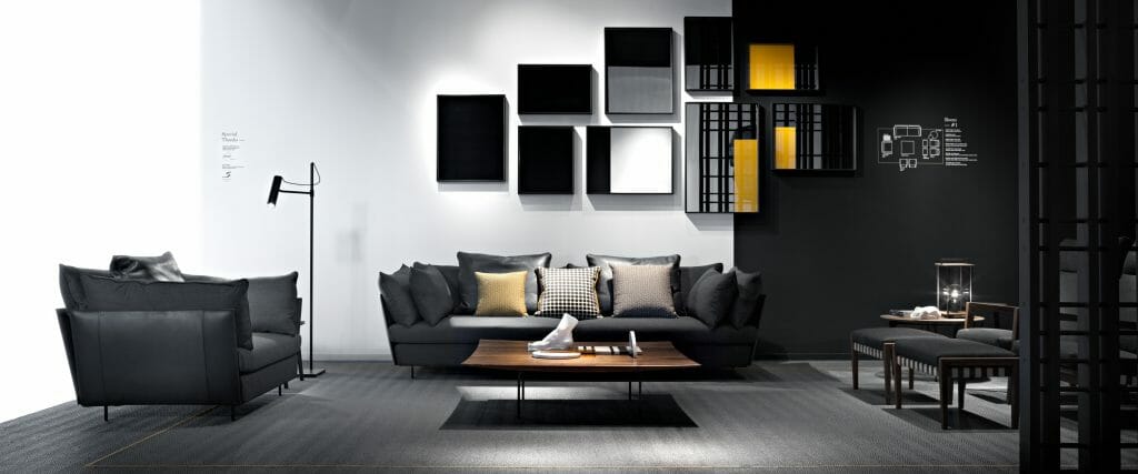 Office interior design for black and white sitting area