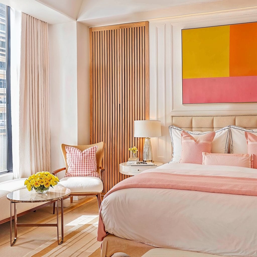 Bedroom essentials in a feminine layout by Decorilla
