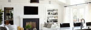 black and white living room decor feature