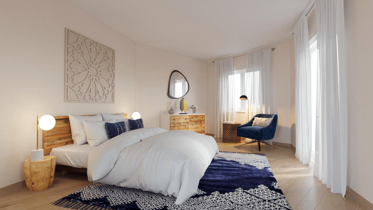 contemporary interior desinger bedroom blue