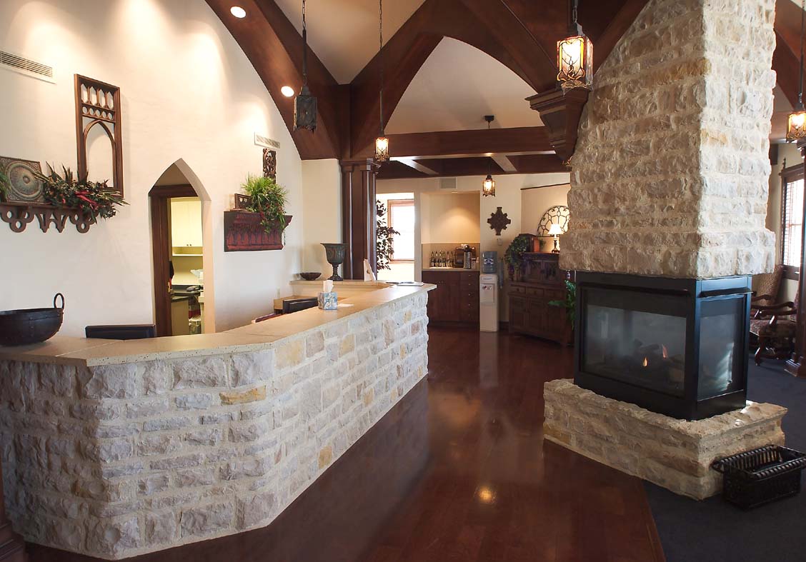 medical-clinic-design-dentist-larry-hutta-cook-orthodontics-team-dds-fireplace-snack-bar