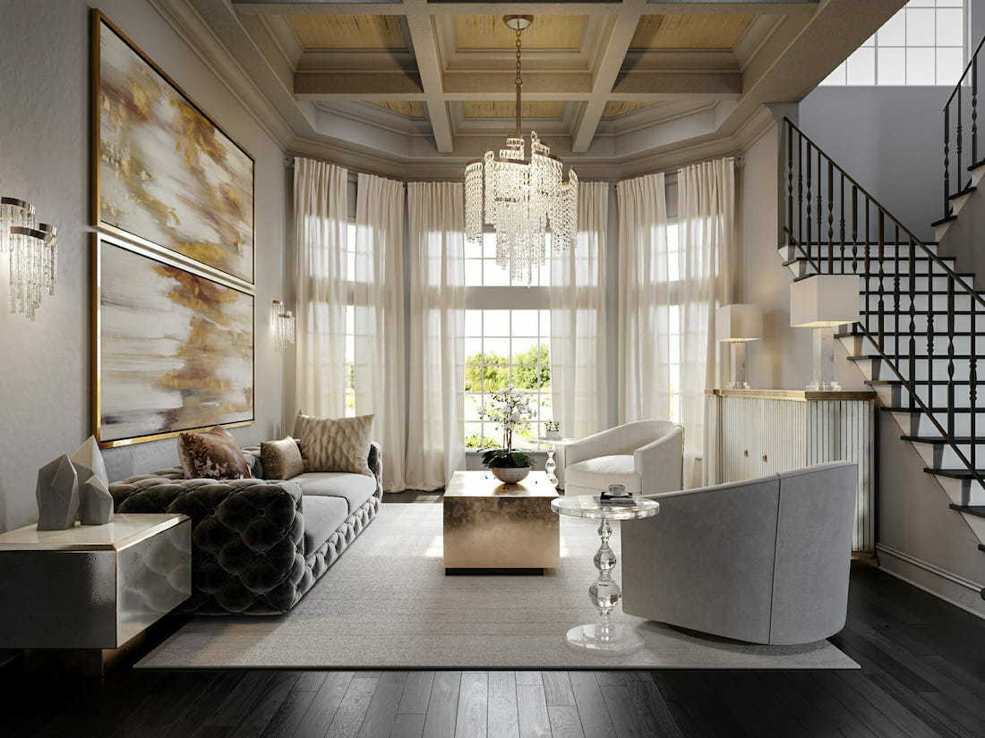 Glam formal sitting area by one of Decorilla's top orlando interior designers Tera S.