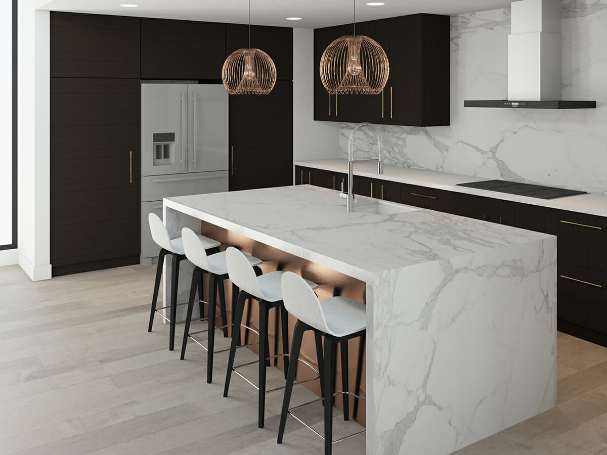 online interior designers luxurious kitchen with marble and black cabinetry
