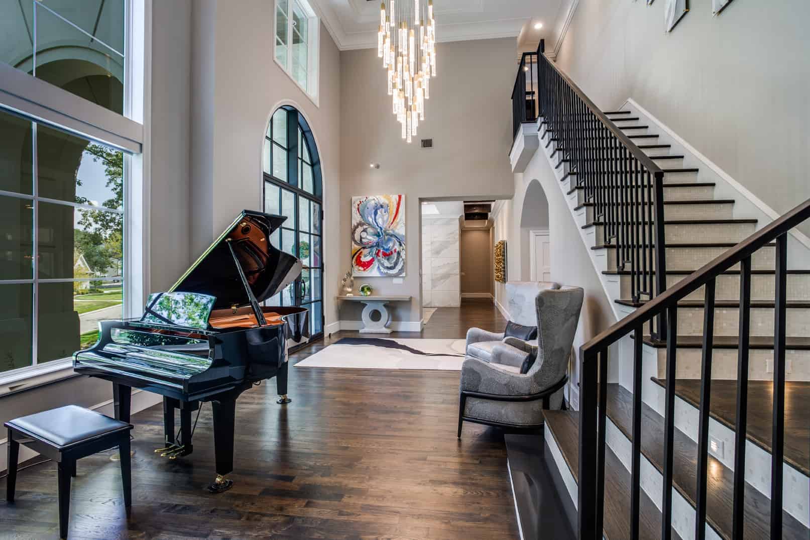 piano entry way by top dallas interior designers bgi designs