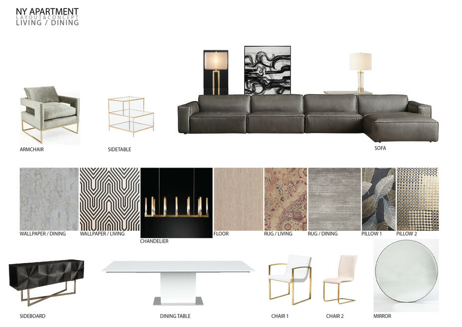 luxury apartment design online living & dining moodboard