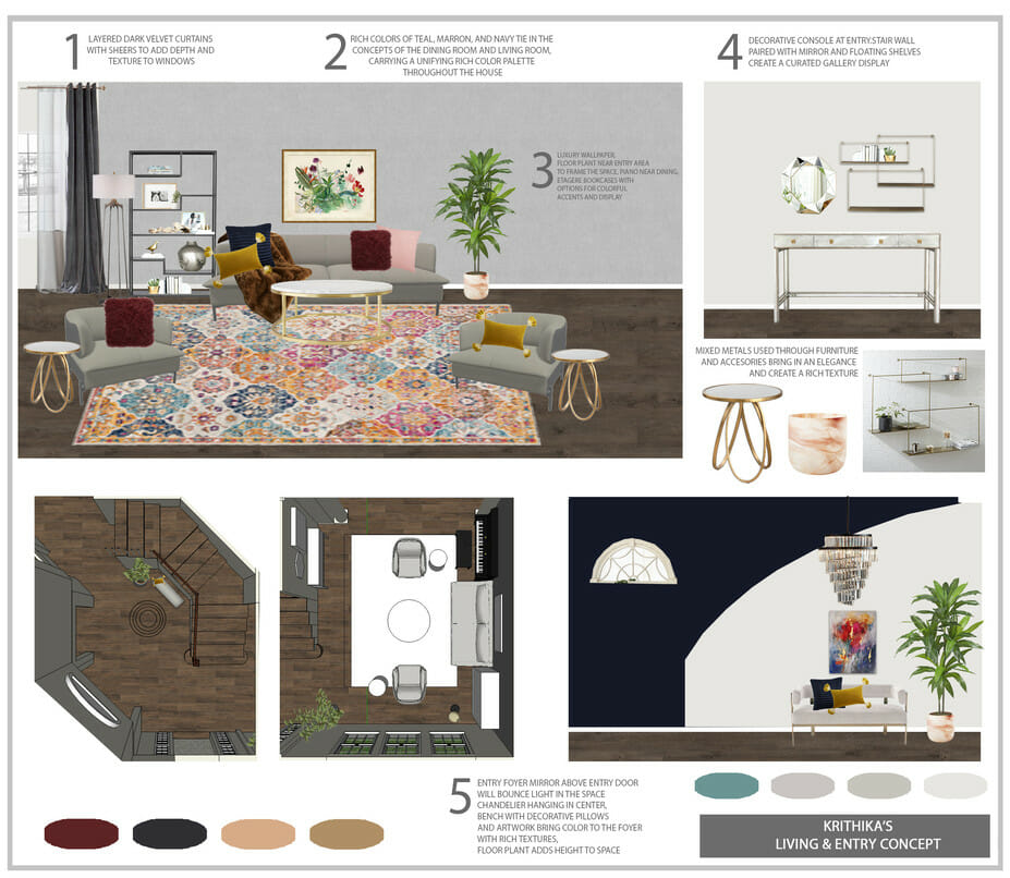 eclectic home interior design foyer moodboard
