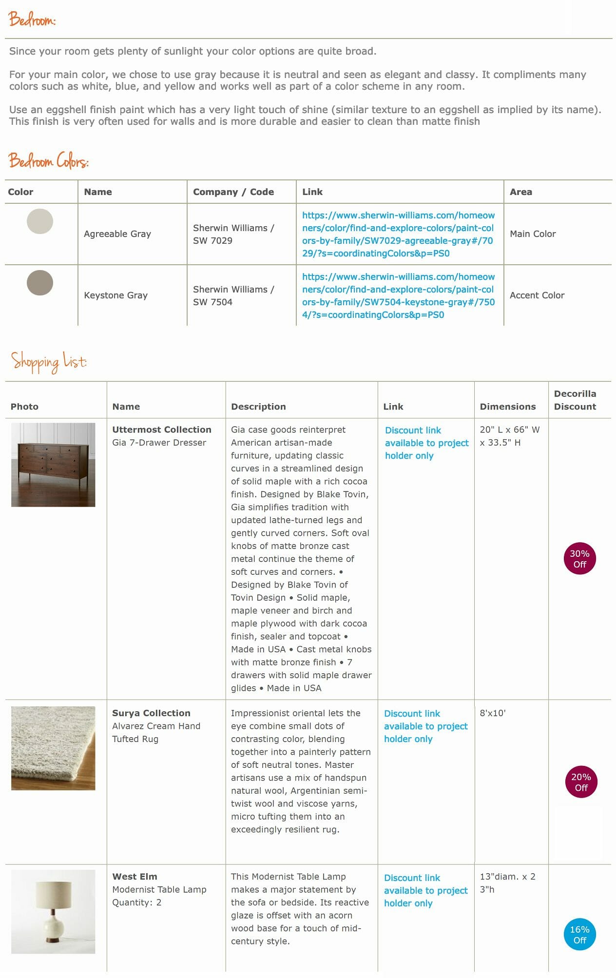 transitional bedroom interior design shopping list