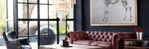 masculine transitional living room design