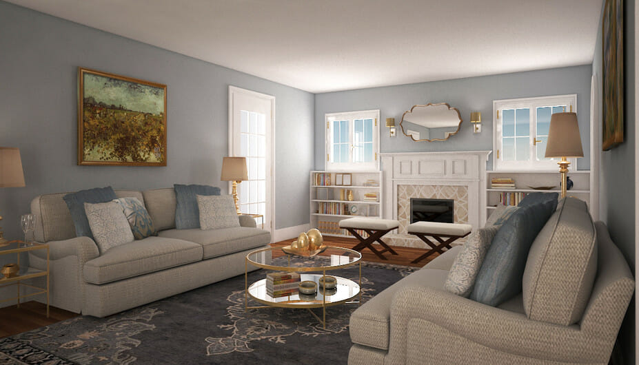 living room design with double sofa