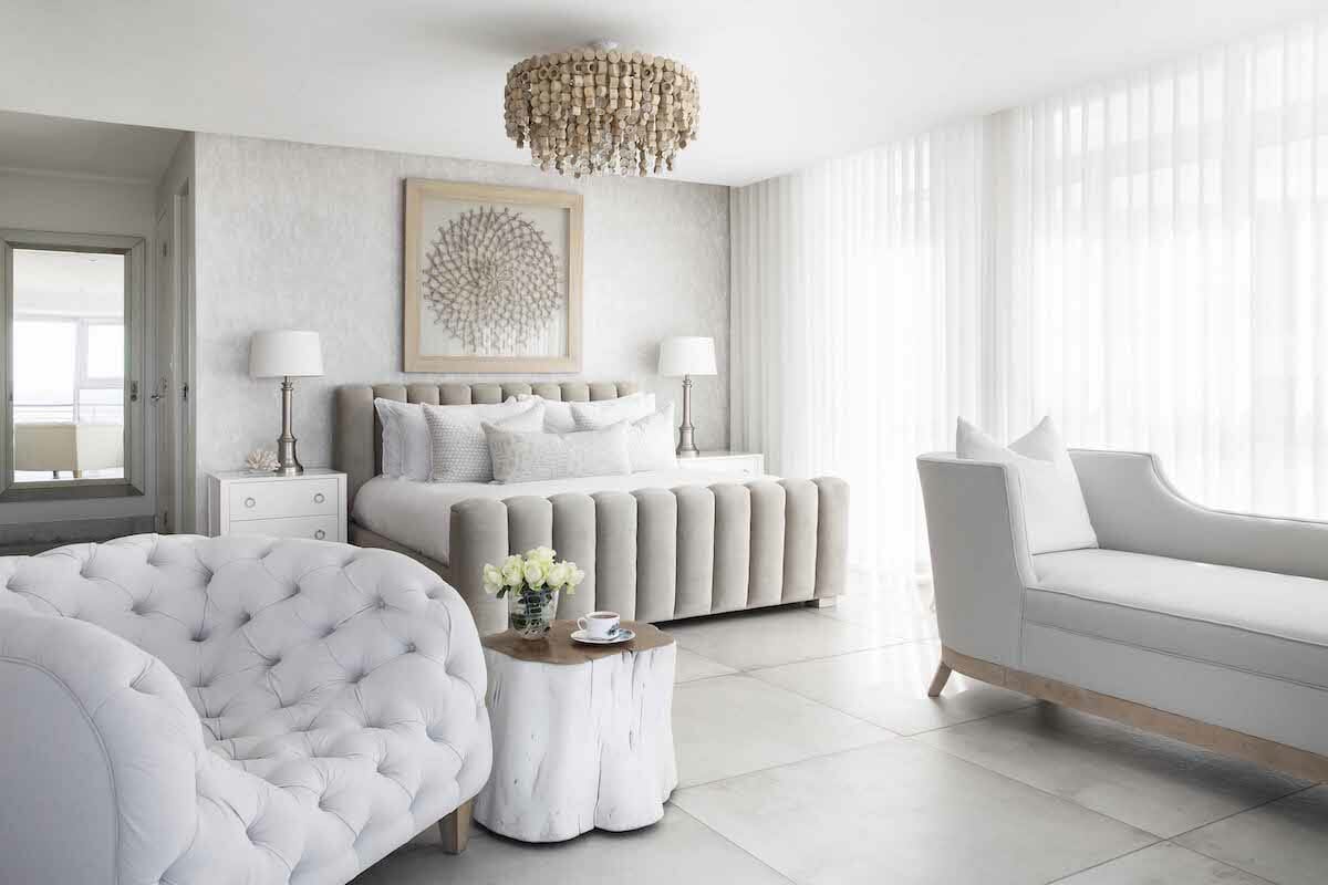Airy bedroom coastal interior design by Decorilla designer, Anna C.