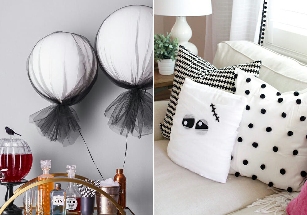 Tulle balloon and pillow as halloween home decor 2019